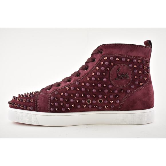 Christian Louboutin Mens Louis Flat Spike Prunus Red Mix High Top Sneaker 45 12 - Picture 8 of 12